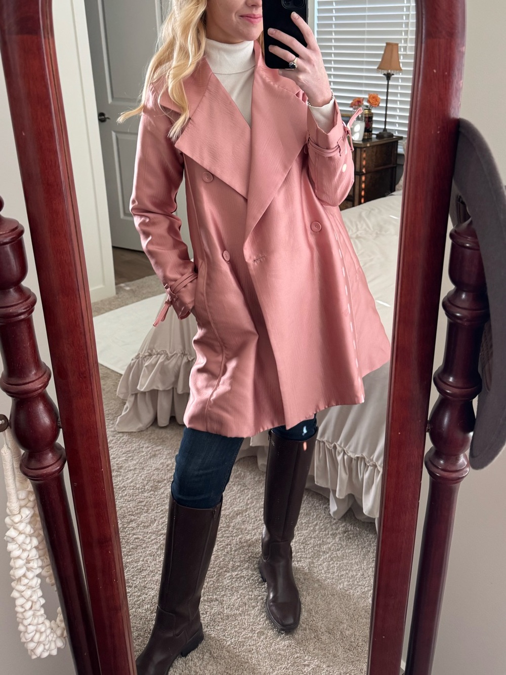 Women’s Dusty Rose Double-Breasted Trench Coat - Unbranded